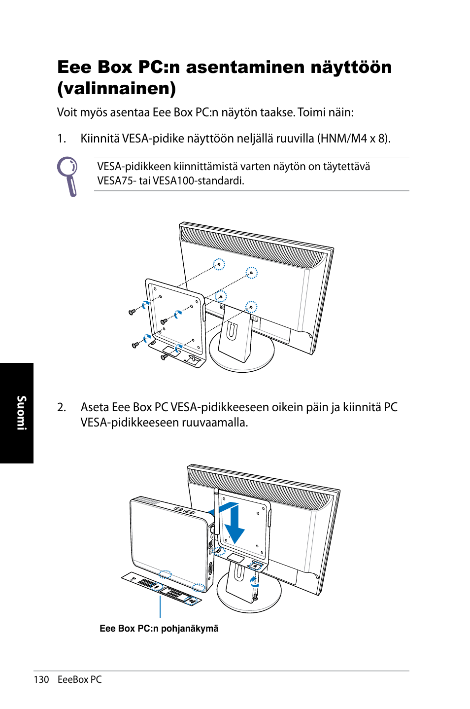 Eee box pc:n asentaminen näyttöön (valinnainen) | Asus EB1007 User Manual | Page 130 / 181