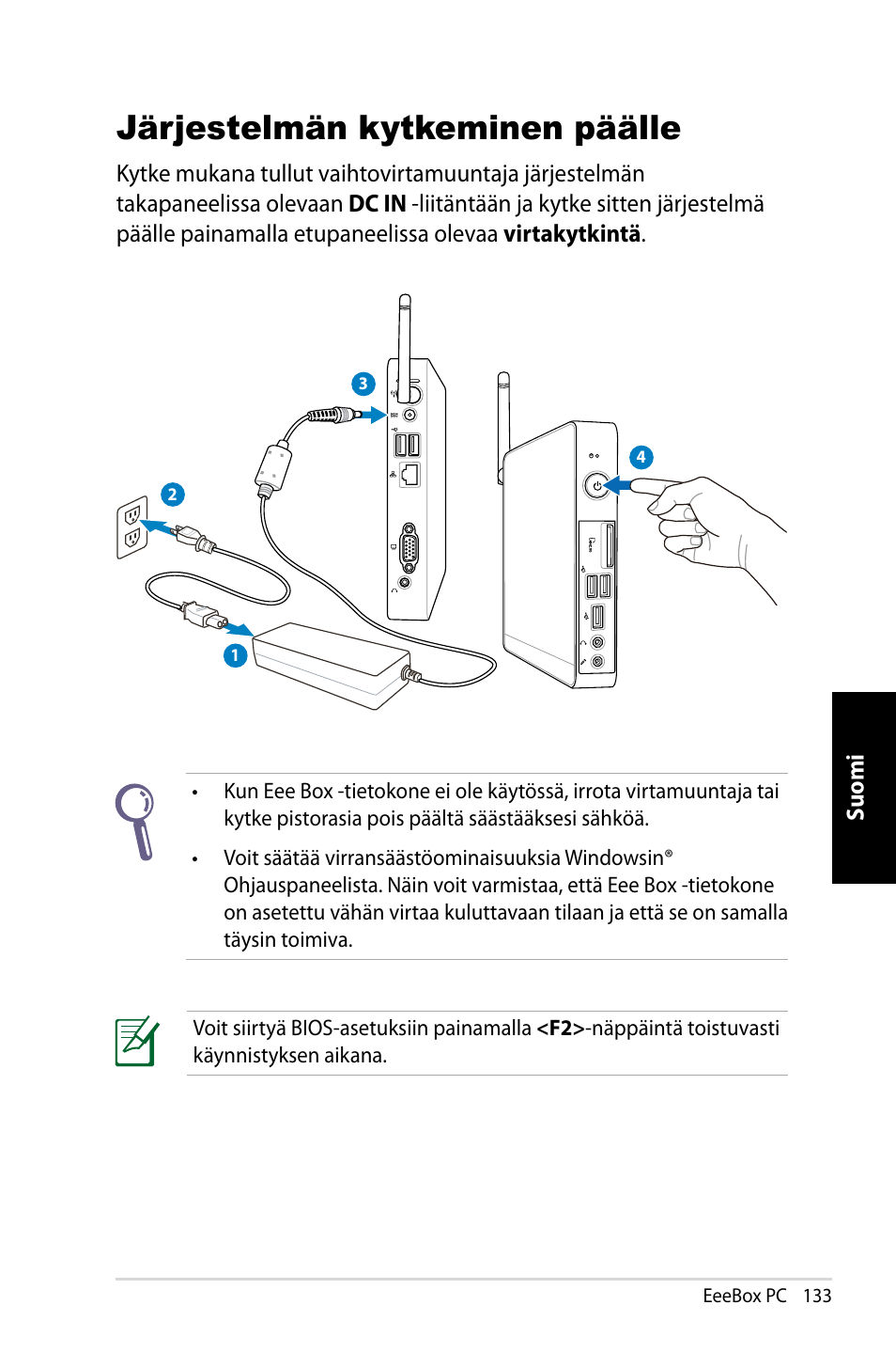 Järjestelmän kytkeminen päälle | Asus EB1007 User Manual | Page 133 / 181