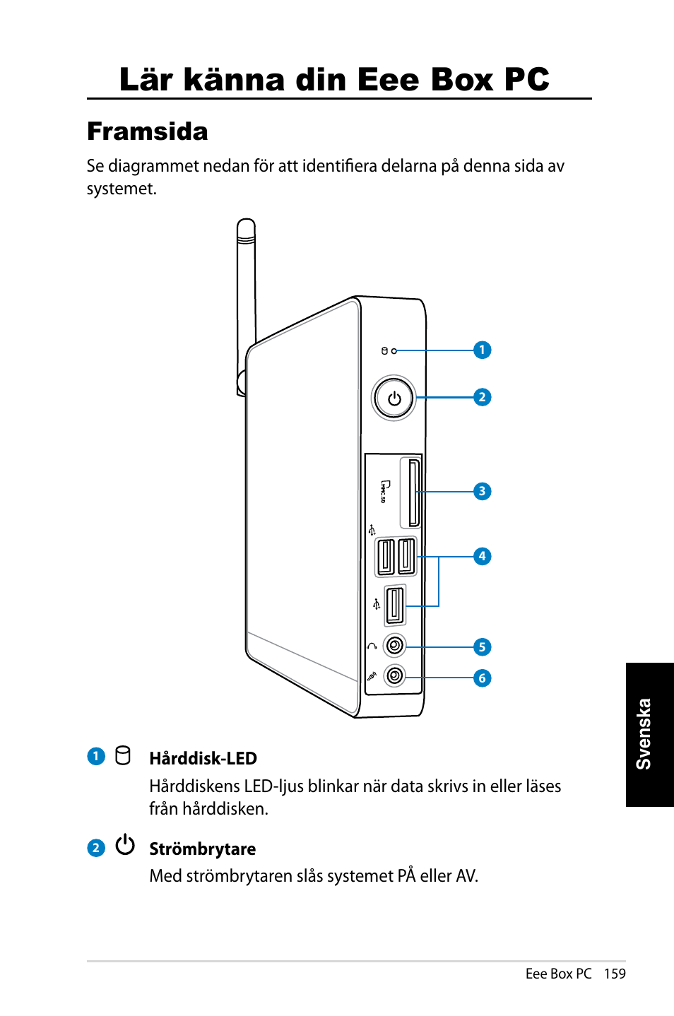 Lär känna din eee box pc, Framsida | Asus EB1007 User Manual | Page 159 / 181