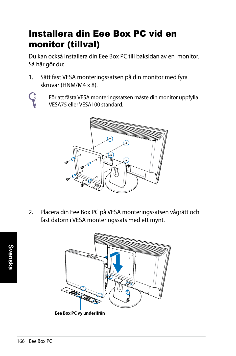 Installera din eee box pc vid en monitor (tillval) | Asus EB1007 User Manual | Page 166 / 181