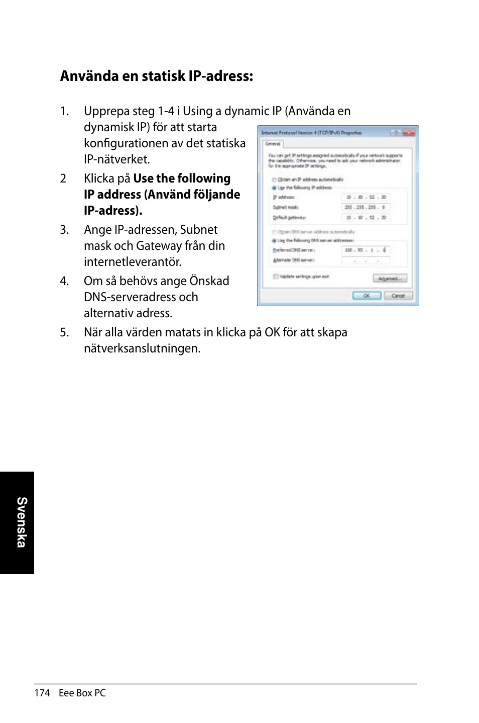 Använda en statisk ip-adress | Asus EB1007 User Manual | Page 174 / 181