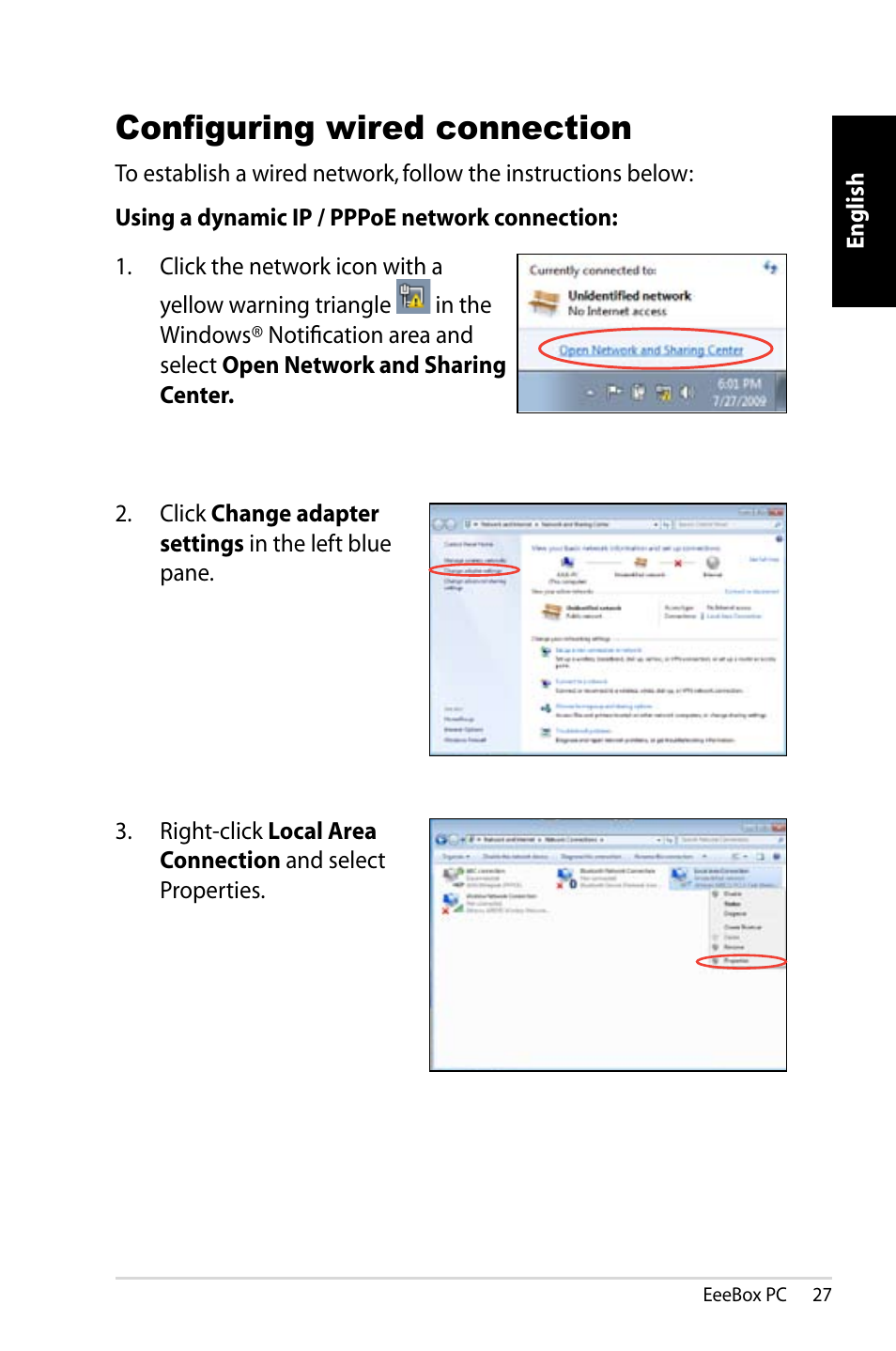 Configuring wired connection | Asus EB1007 User Manual | Page 27 / 181