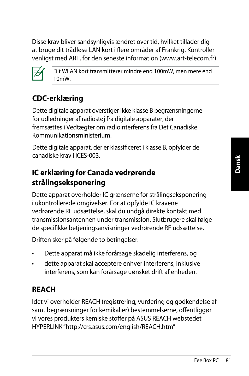 Cdc-erklæring, Reach | Asus EB1007 User Manual | Page 81 / 181