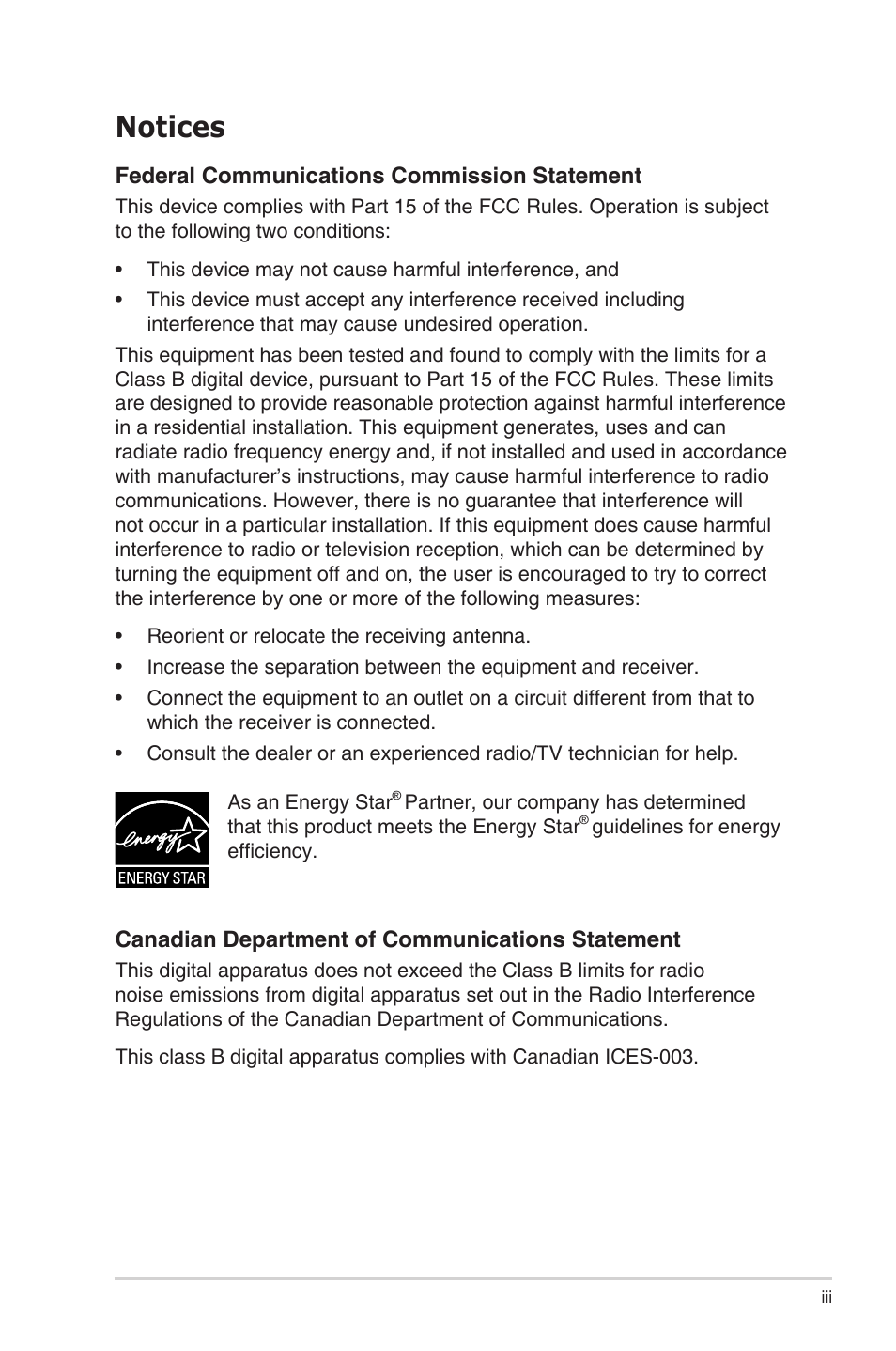 Notices | Asus VN289Q User Manual | Page 3 / 26
