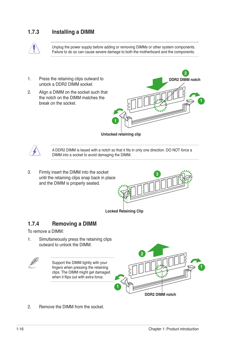 3 installing a dimm, 4 removing a dimm, Installing a dimm -16 | Removing a dimm -16 | Asus M4A78-EM User Manual | Page 28 / 64