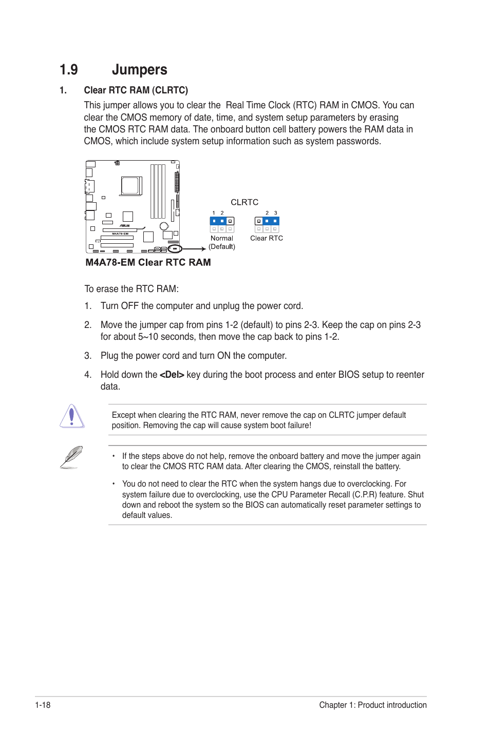 9 jumpers, Jumpers -18 | Asus M4A78-EM User Manual | Page 30 / 64