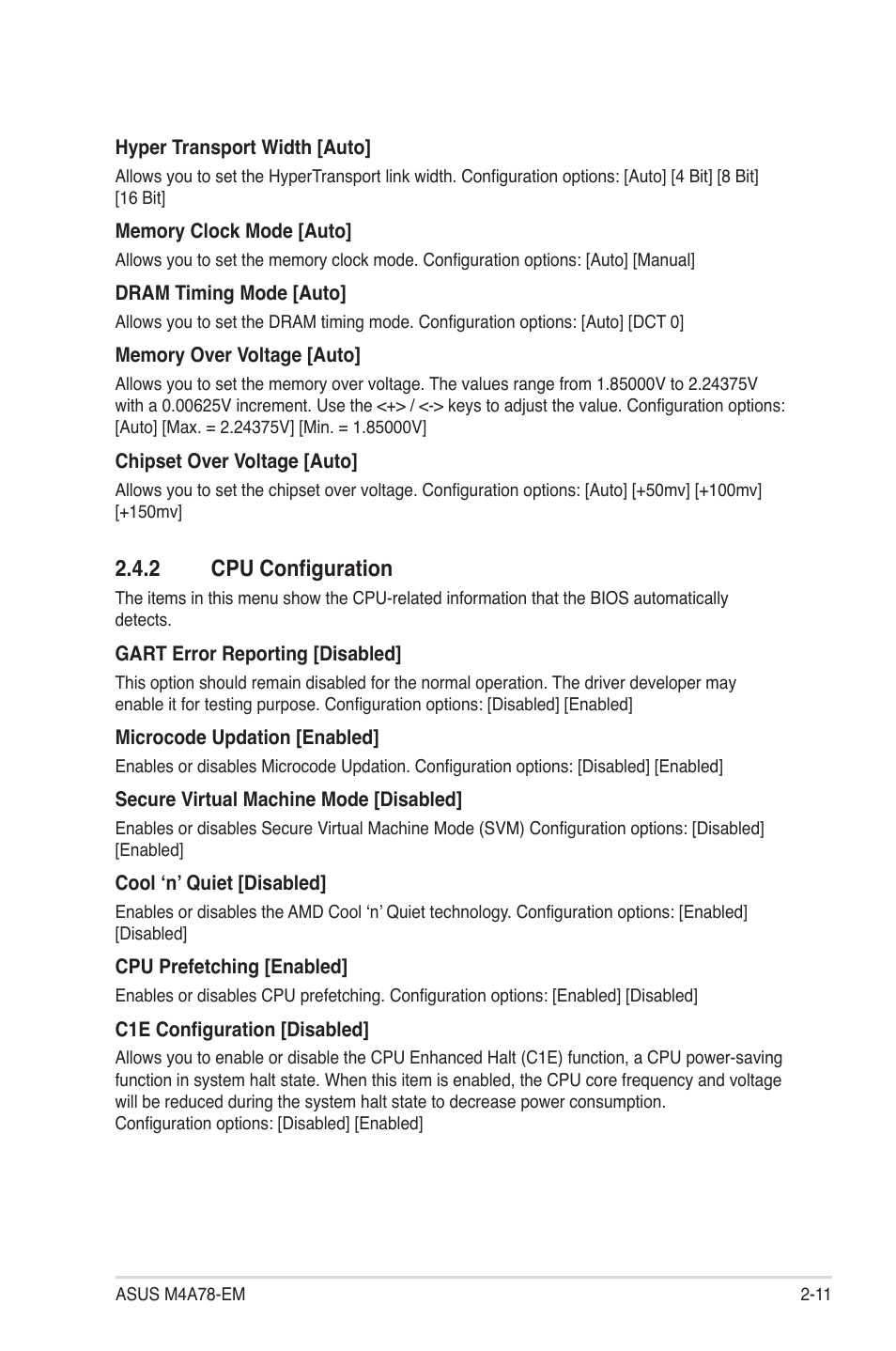 2 cpu configuration, Cpu configuration -11 | Asus M4A78-EM User Manual | Page 53 / 64