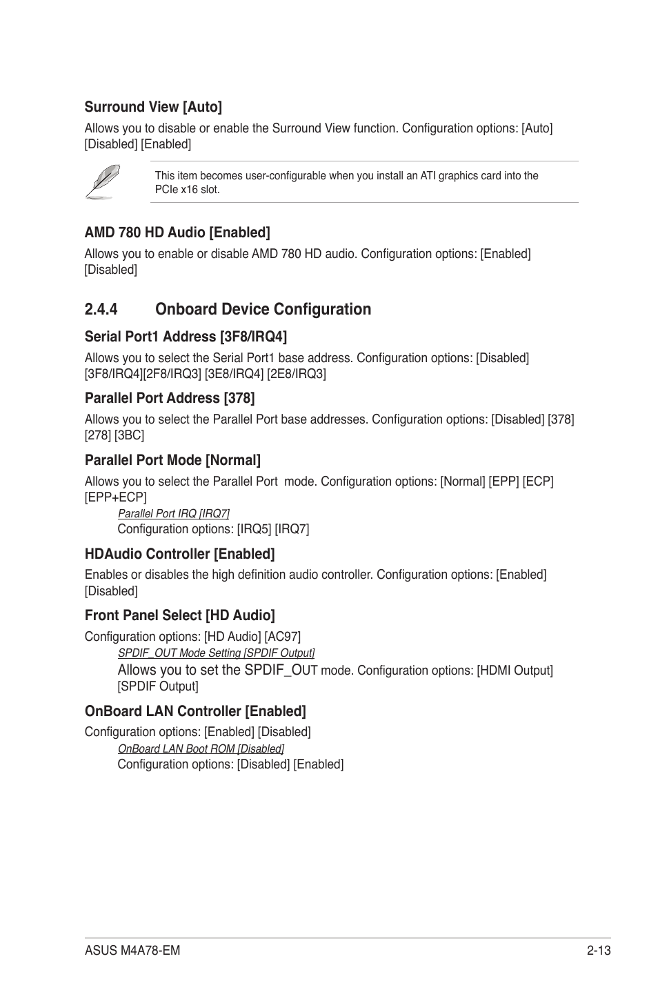 4 onboard device configuration, 4 onboard device configuration -13 | Asus M4A78-EM User Manual | Page 55 / 64