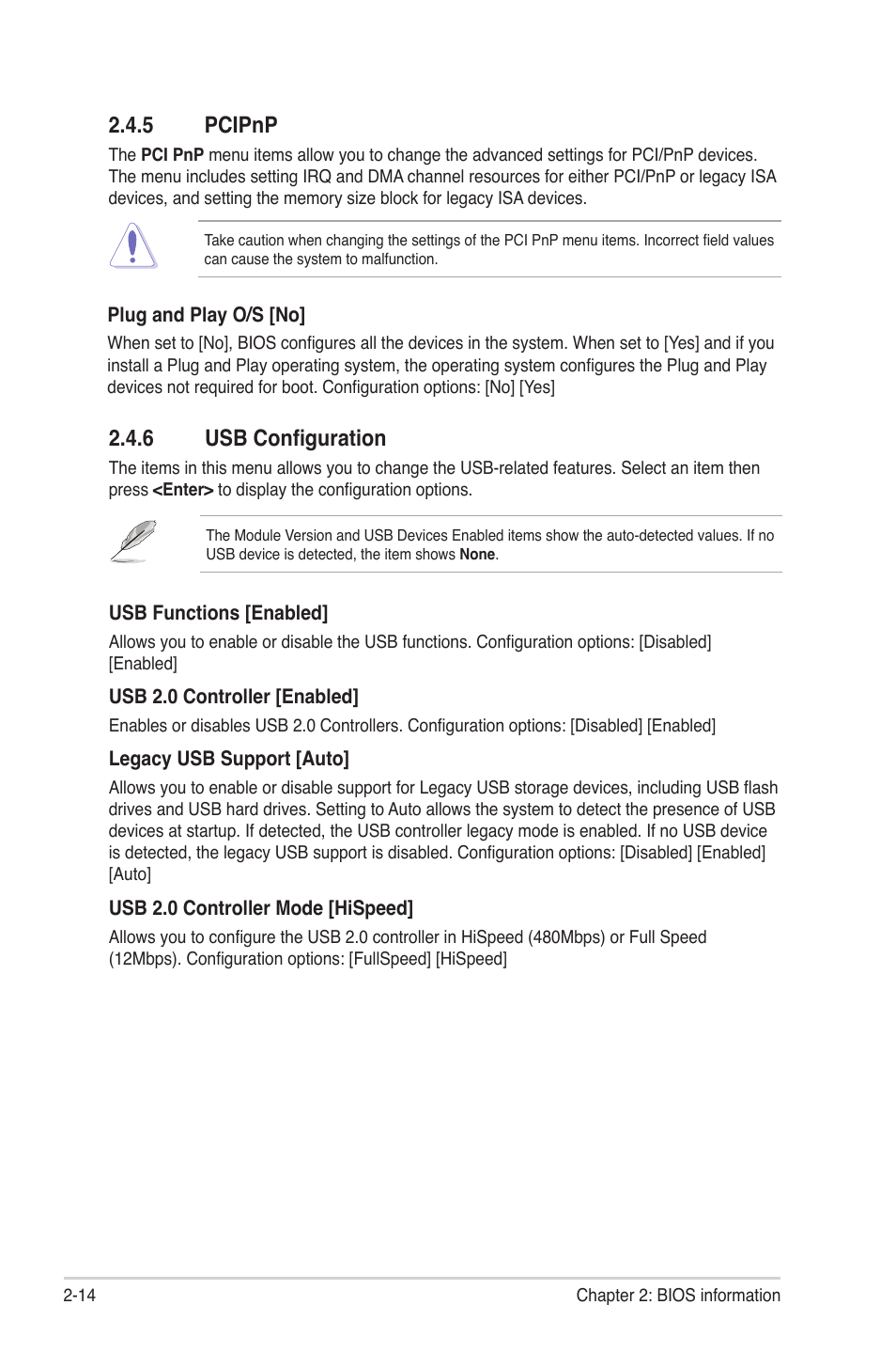 5 pcipnp, 6 usb configuration, Pcipnp -14 | Usb configuration -14 | Asus M4A78-EM User Manual | Page 56 / 64