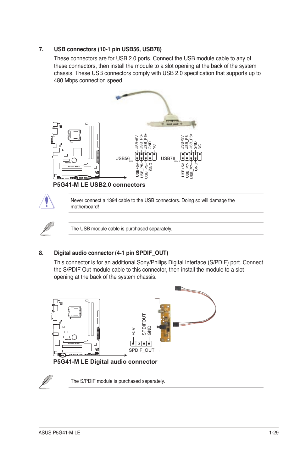 P5g41-m le digital audio connector | Asus P5G41-M LE User Manual | Page 39 / 62