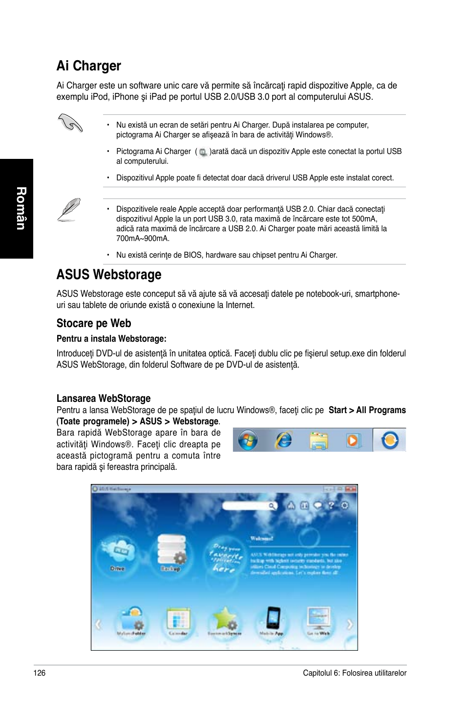 Ai charger, Asus webstorage, Ai charger 6 asus webstorage 6 | Asus.webstorage, Ai.charger, Română român română român, Stocare.pe.web | Asus CM1831 User Manual | Page 128 / 212