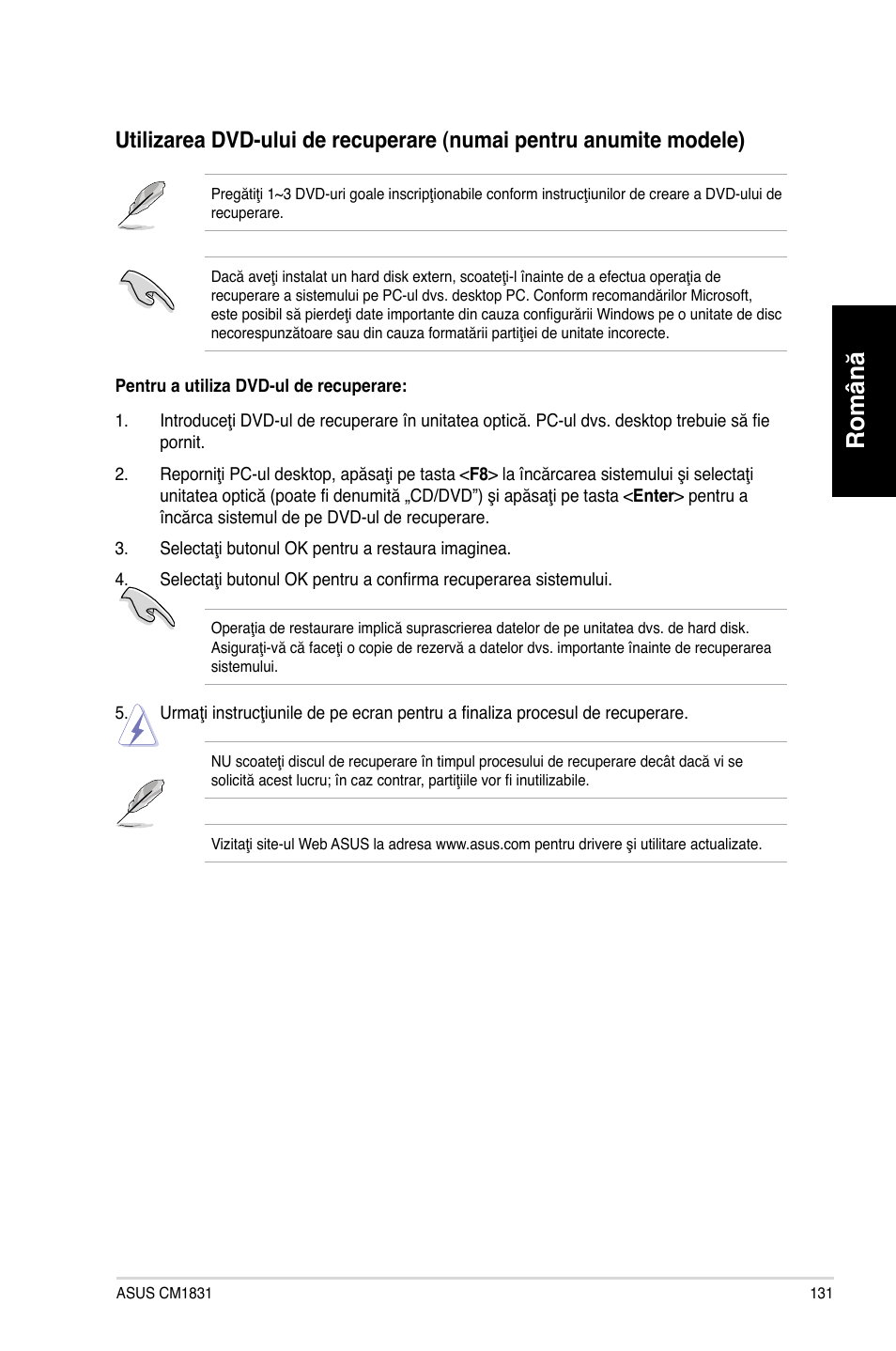 Română român | Asus CM1831 User Manual | Page 133 / 212