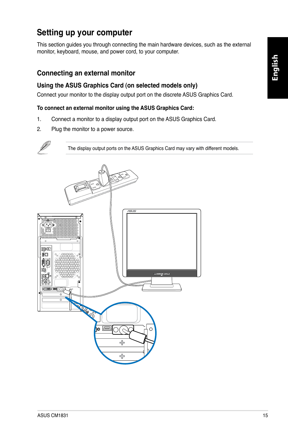 Setting up your computer, English | Asus CM1831 User Manual | Page 17 / 212