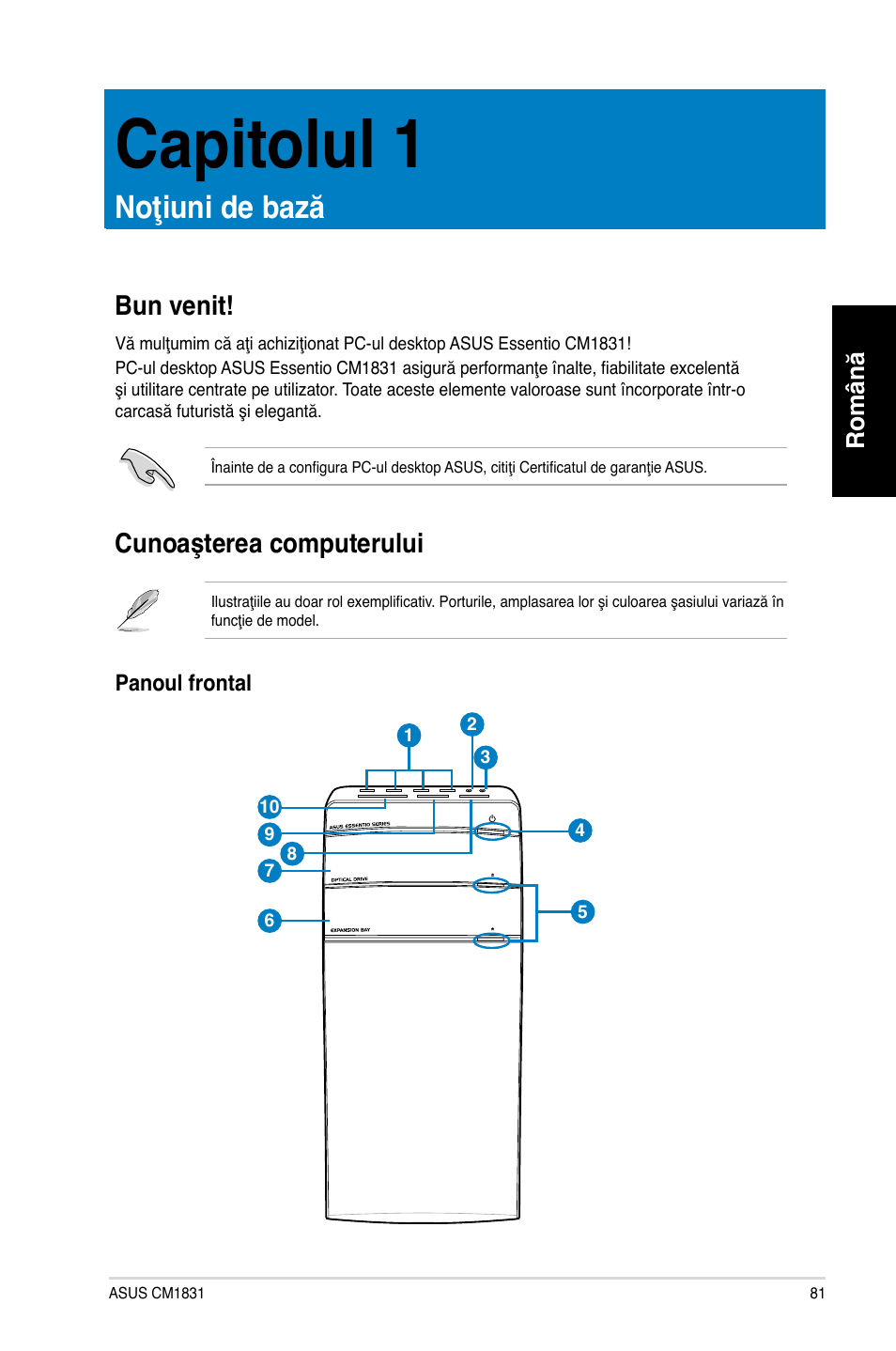 Capitolul 1, Noţiuni de bază, Bun venit | Cunoaşterea computerului, Capitolul.1, Bun venit! cunoaşterea computerului, Bun.venit | Asus CM1831 User Manual | Page 83 / 212