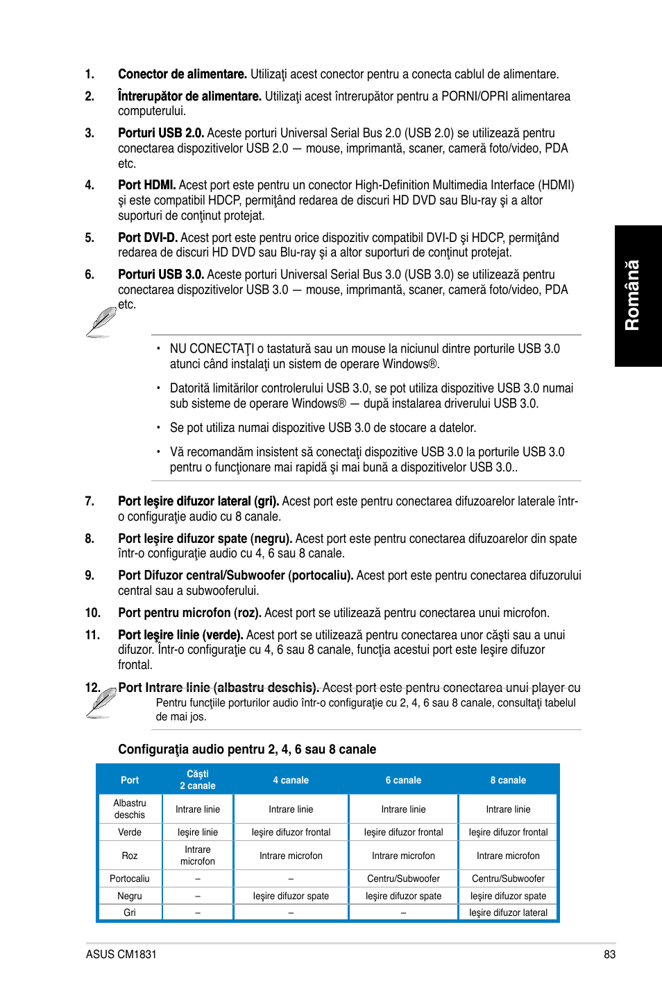 Română român | Asus CM1831 User Manual | Page 85 / 212