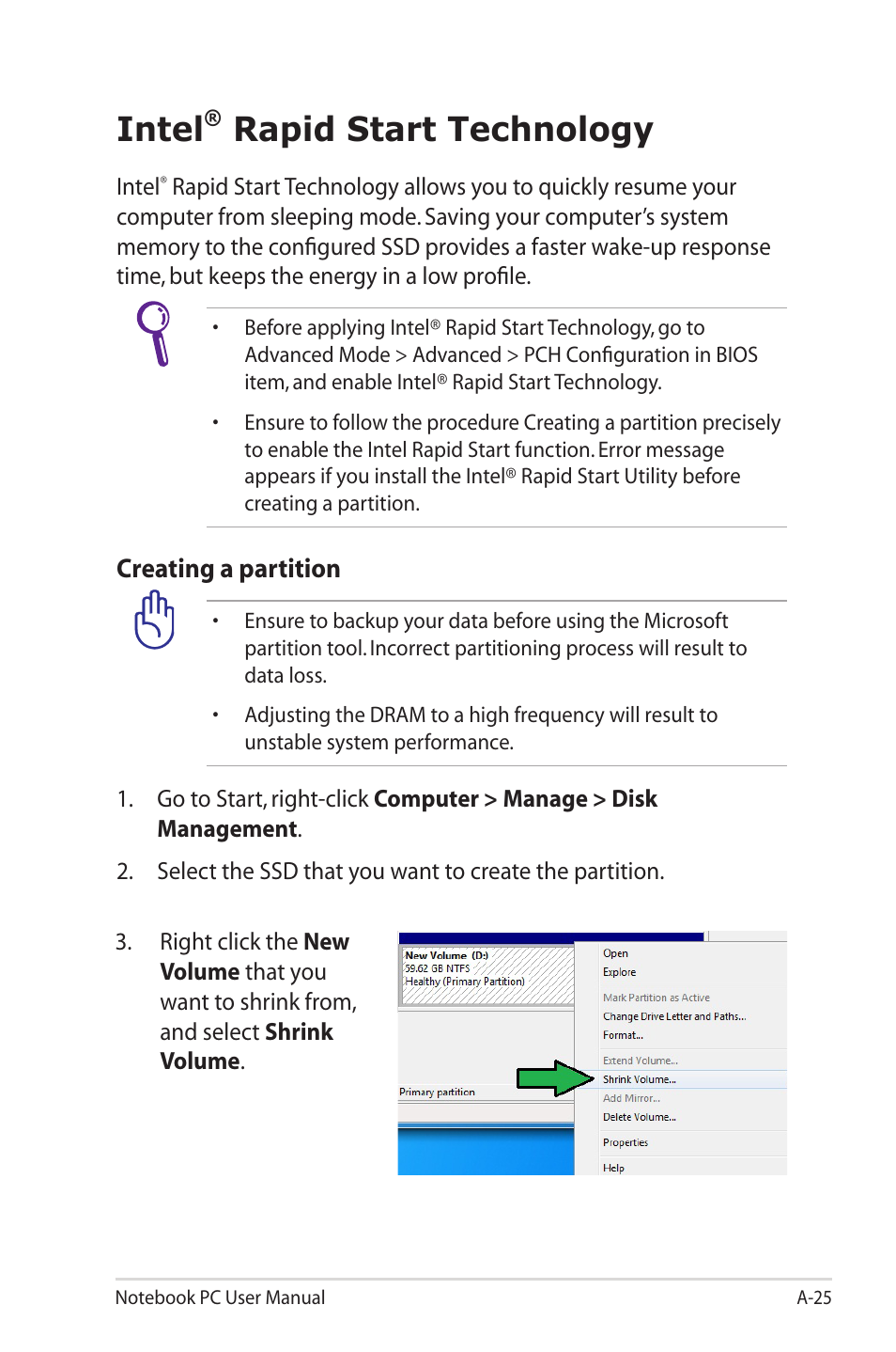 Intel® rapid start technology, Intel, Rapid start technology | Asus G55VW User Manual | Page 103 / 134