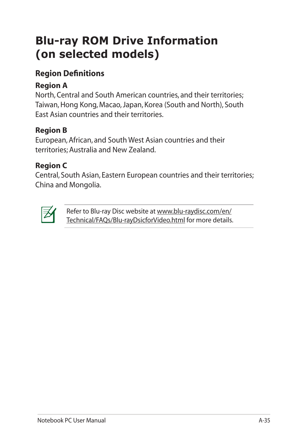 Blu-ray rom drive information(on selected models), Blu-ray rom drive information (on selected models) | Asus G55VW User Manual | Page 113 / 134