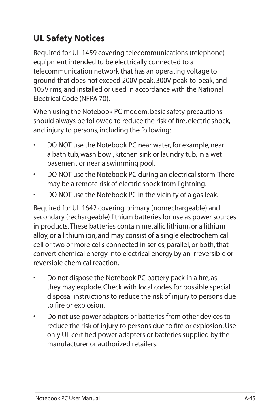 Ul safety notices | Asus G55VW User Manual | Page 123 / 134