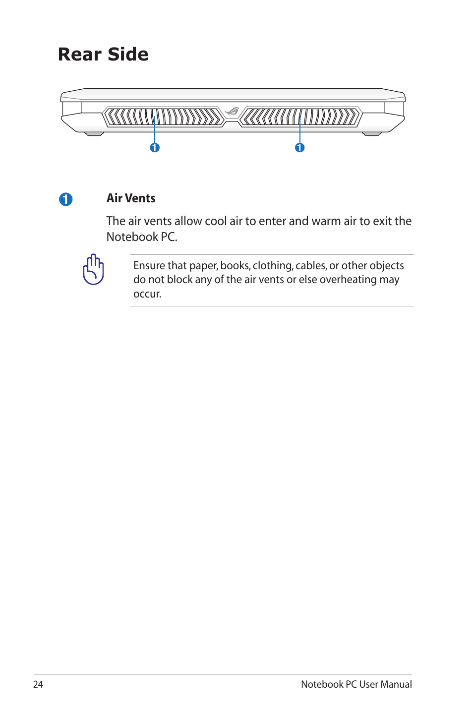 Rear side | Asus G55VW User Manual | Page 24 / 134