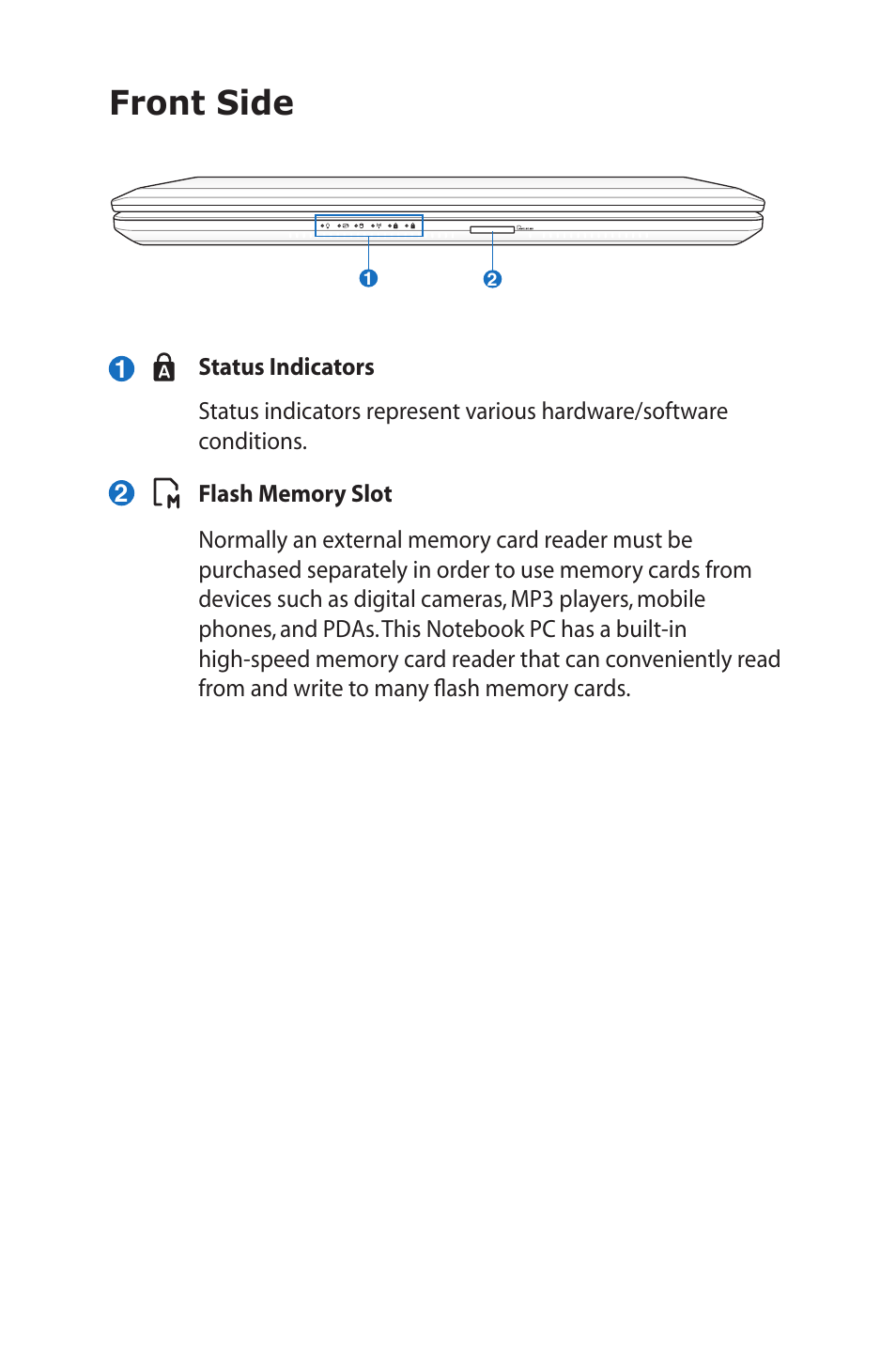 Front side | Asus G55VW User Manual | Page 25 / 134