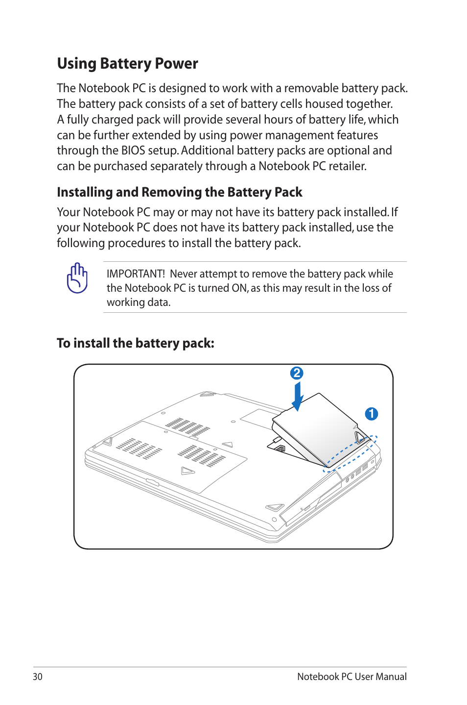 Using battery power | Asus G55VW User Manual | Page 30 / 134