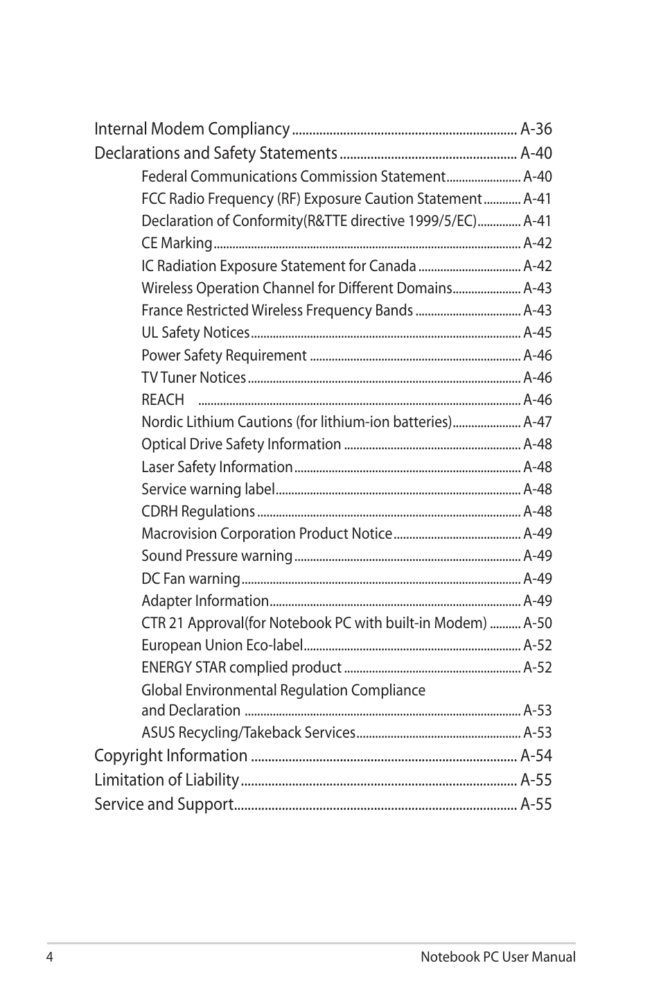 Asus G55VW User Manual | Page 4 / 134