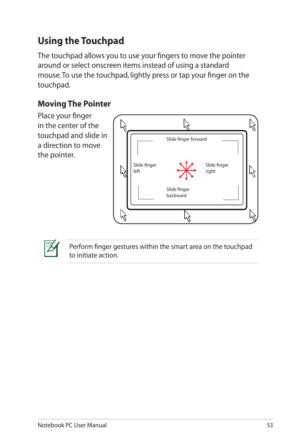 Using the touchpad, Moving the pointer | Asus G55VW User Manual | Page 53 / 134