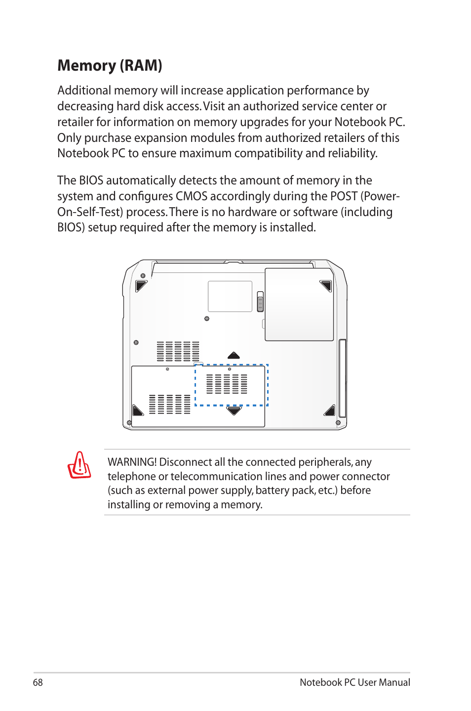 Memory (ram) | Asus G55VW User Manual | Page 68 / 134