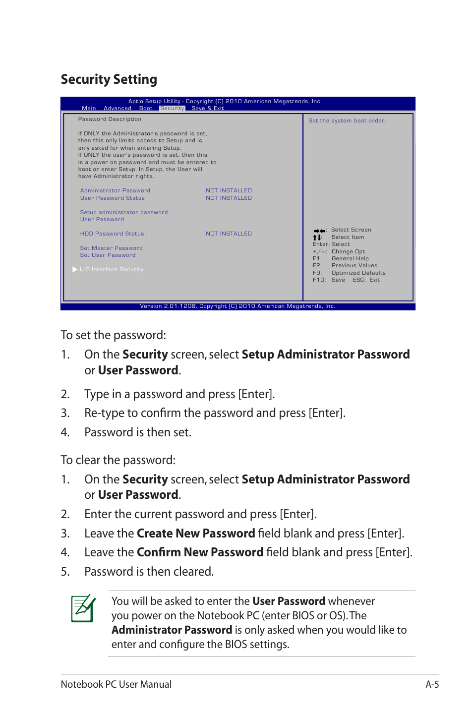 Security setting | Asus G55VW User Manual | Page 83 / 134