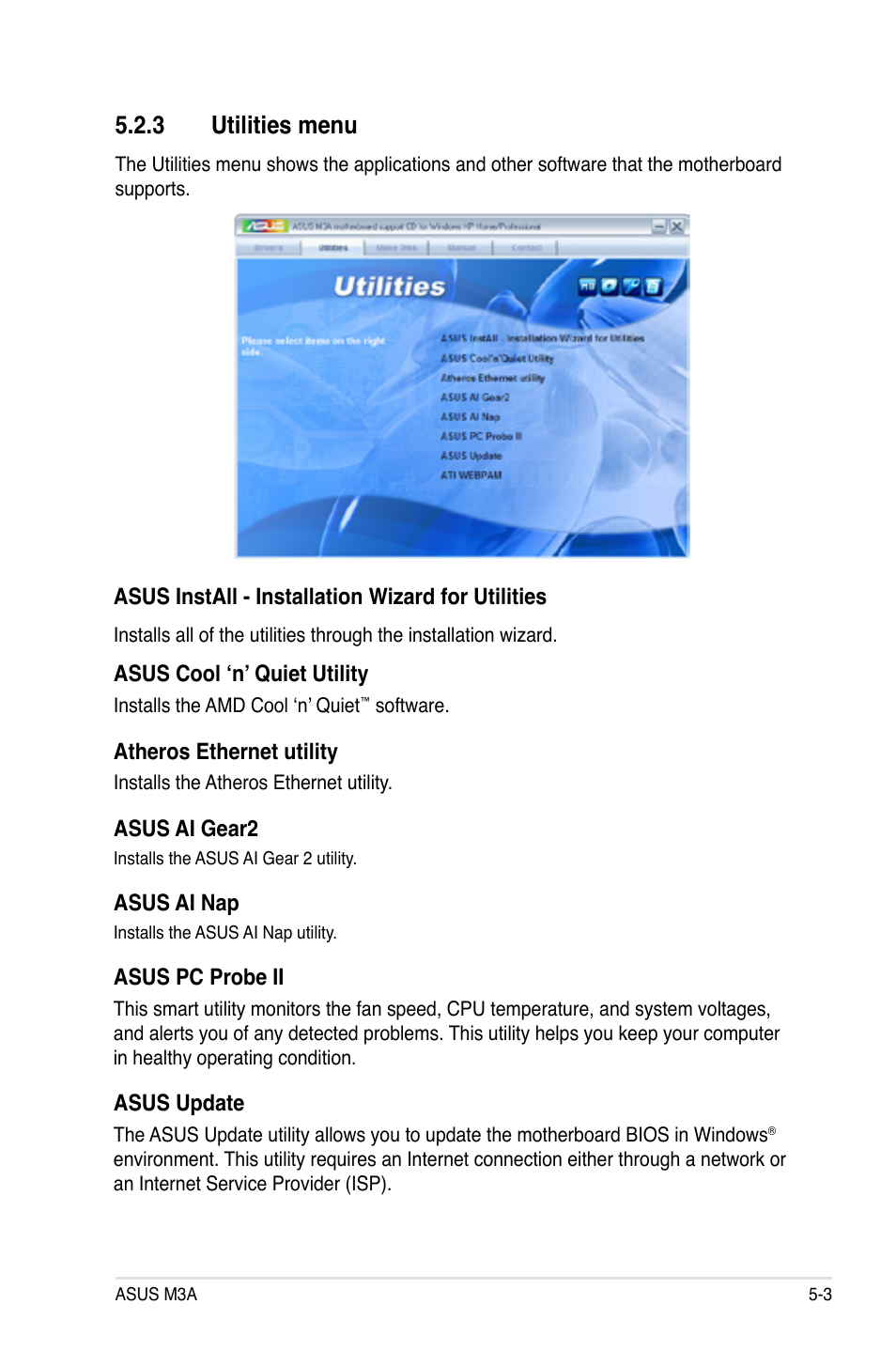 3 utilities menu | Asus M3A User Manual | Page 103 / 134