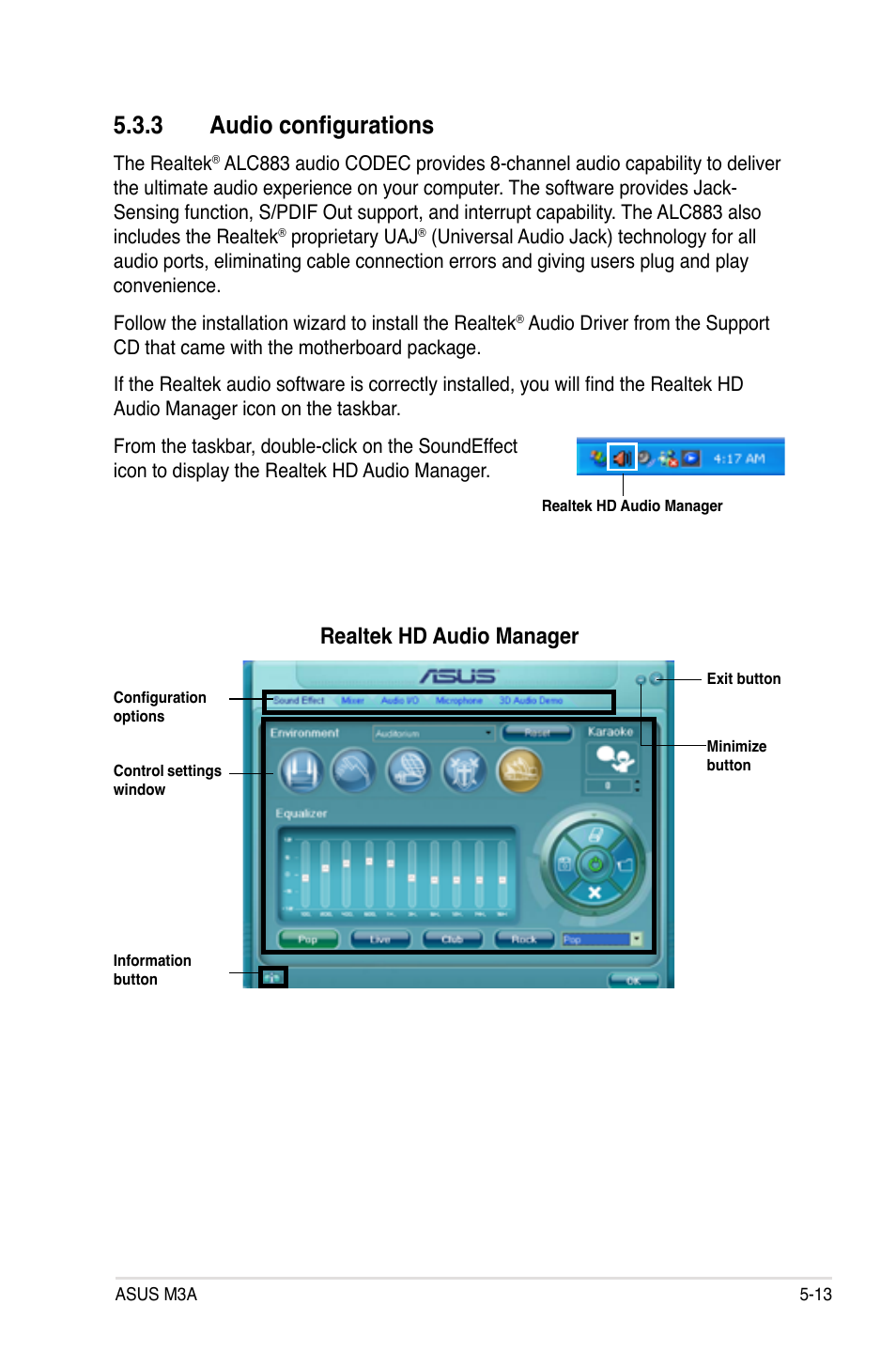 3 audio configurations, Realtek hd audio manager | Asus M3A User Manual | Page 113 / 134