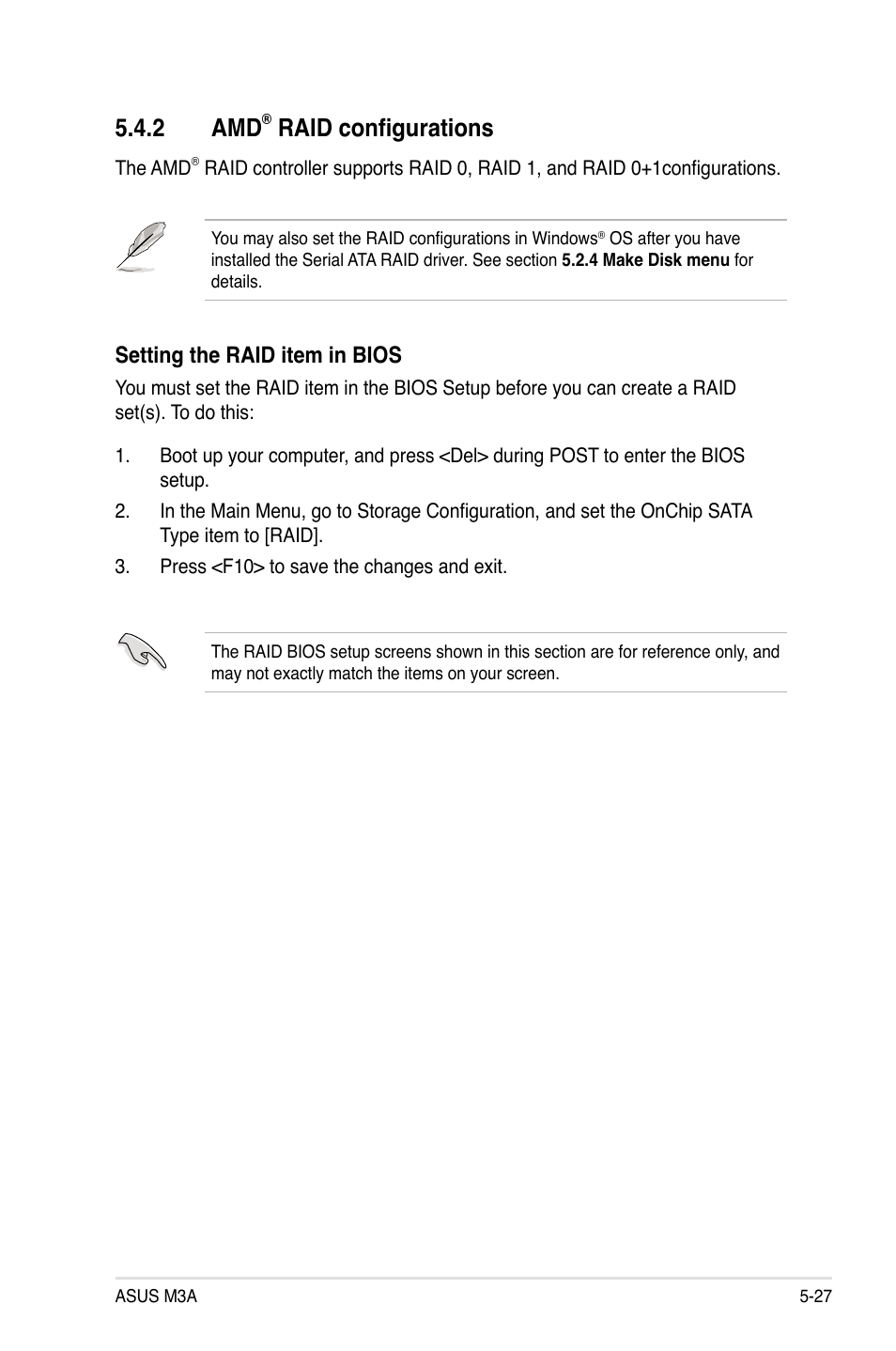 2 amd, Raid configurations, Setting the raid item in bios | Asus M3A User Manual | Page 127 / 134