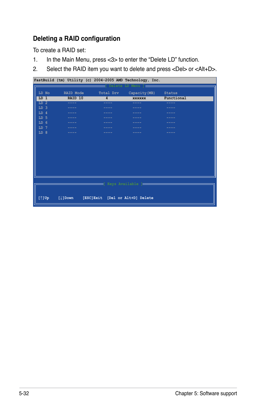 Deleting a raid configuration, 32 chapter 5: software support | Asus M3A User Manual | Page 132 / 134