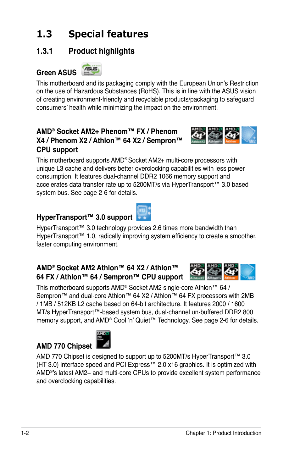 3 special features, 1 product highlights | Asus M3A User Manual | Page 16 / 134