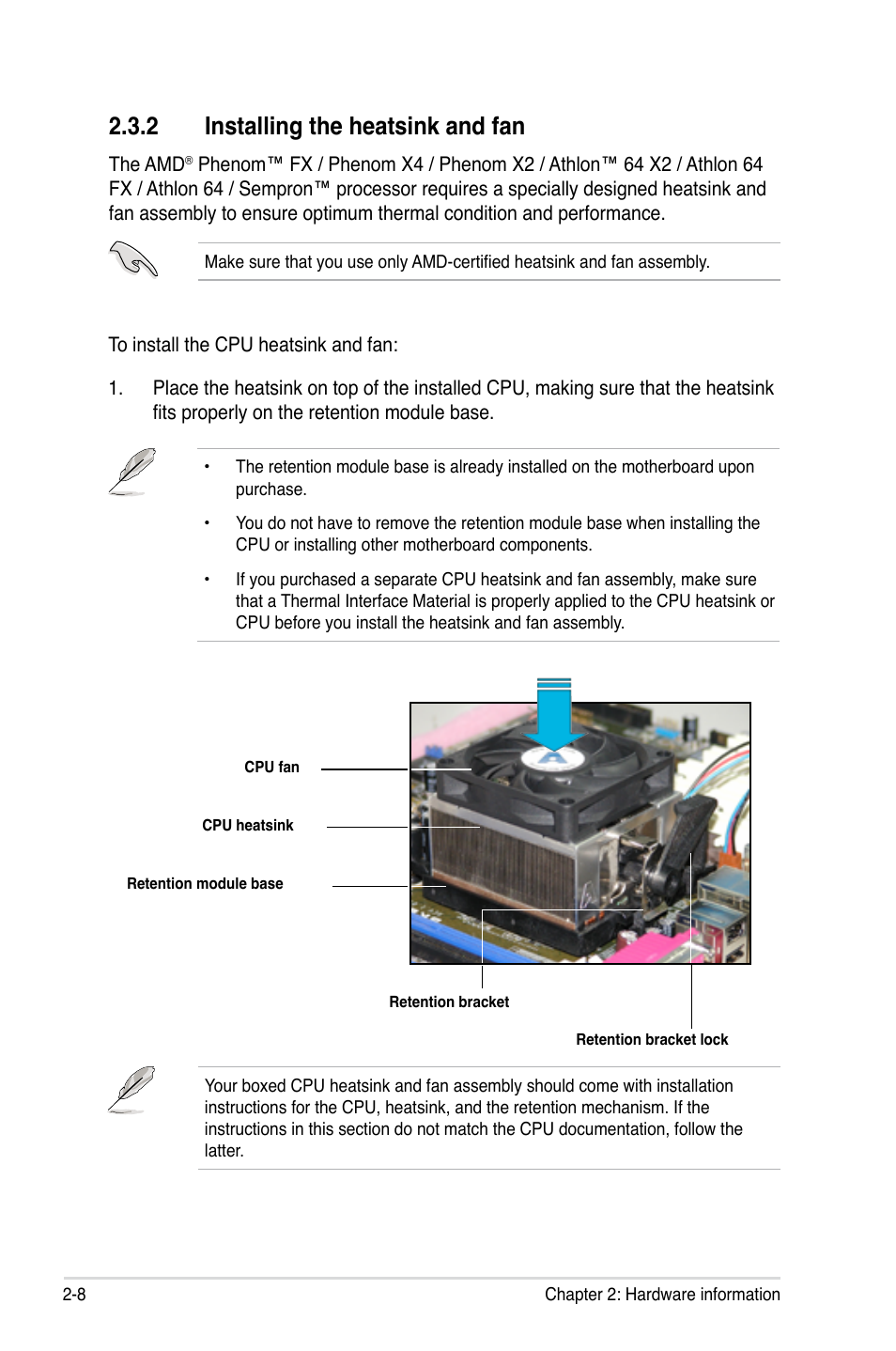 2 installing the heatsink and fan | Asus M3A User Manual | Page 30 / 134