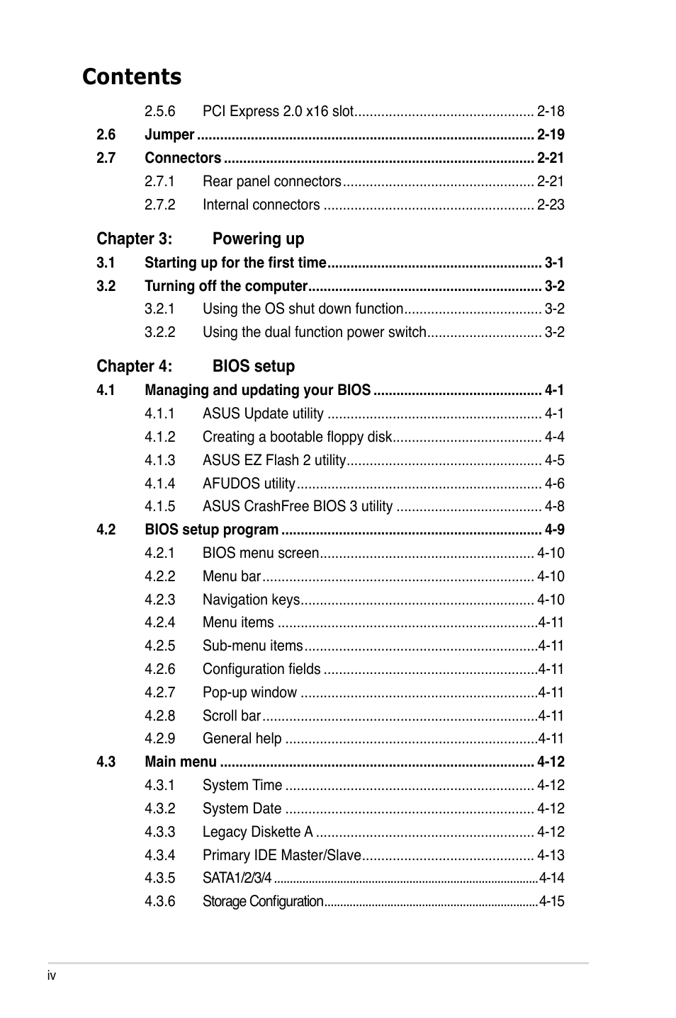 Asus M3A User Manual | Page 4 / 134