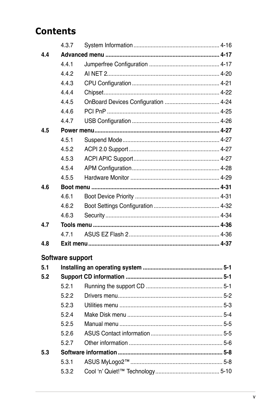 Asus M3A User Manual | Page 5 / 134