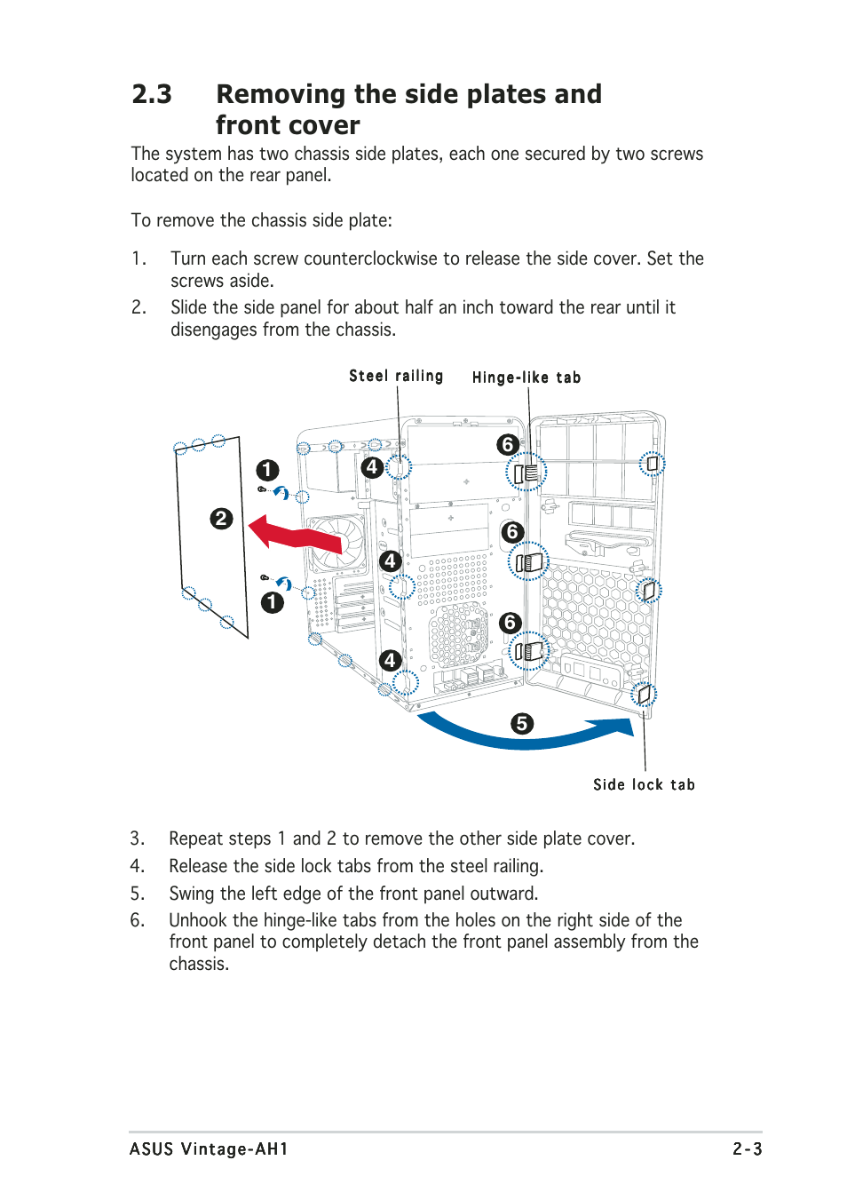 3 removing the side plates and front cover | Asus Vintage-AH1 User Manual | Page 21 / 113