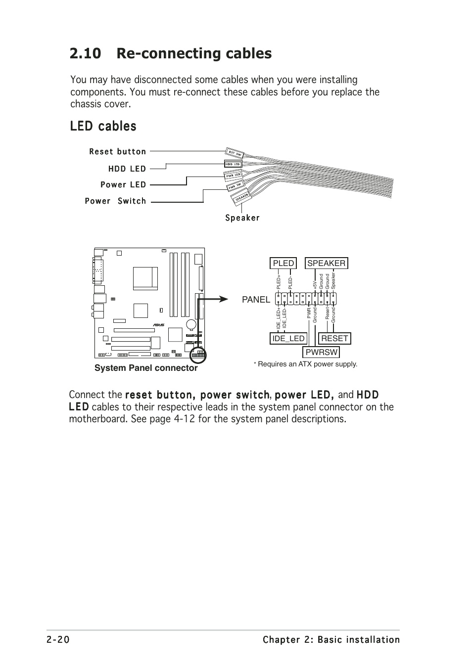 10 re-connecting cables, Led cables | Asus Vintage-AH1 User Manual | Page 39 / 113