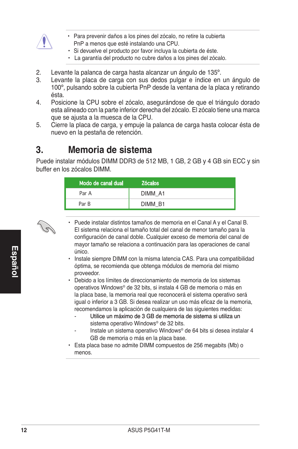 Español | Asus P5G41T-M/USB3 User Manual | Page 12 / 41