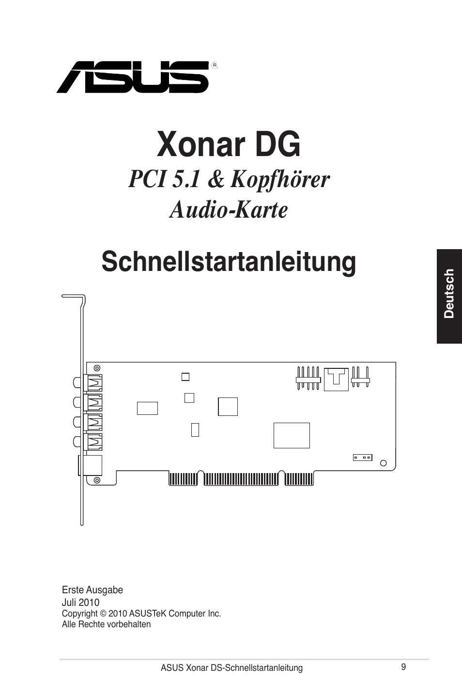 Xonar dg, Schnellstartanleitung, Pci 5.1 & kopfhörer audio-karte | Asus Xonar DG User Manual | Page 9 / 28