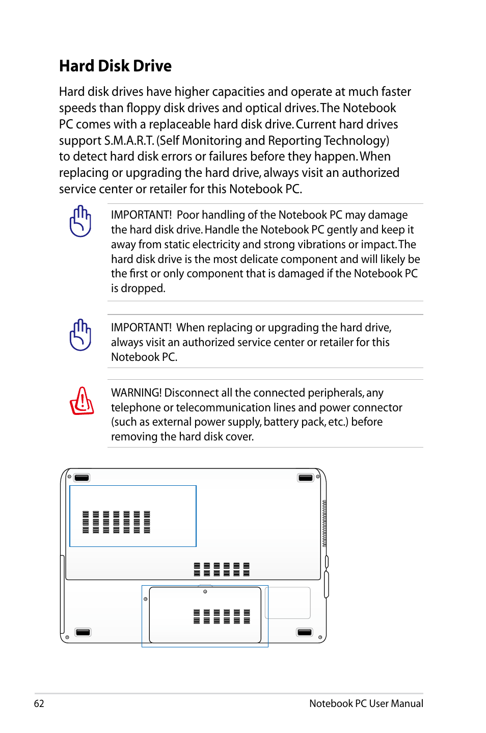 Hard disk drive | Asus X93SM User Manual | Page 62 / 120