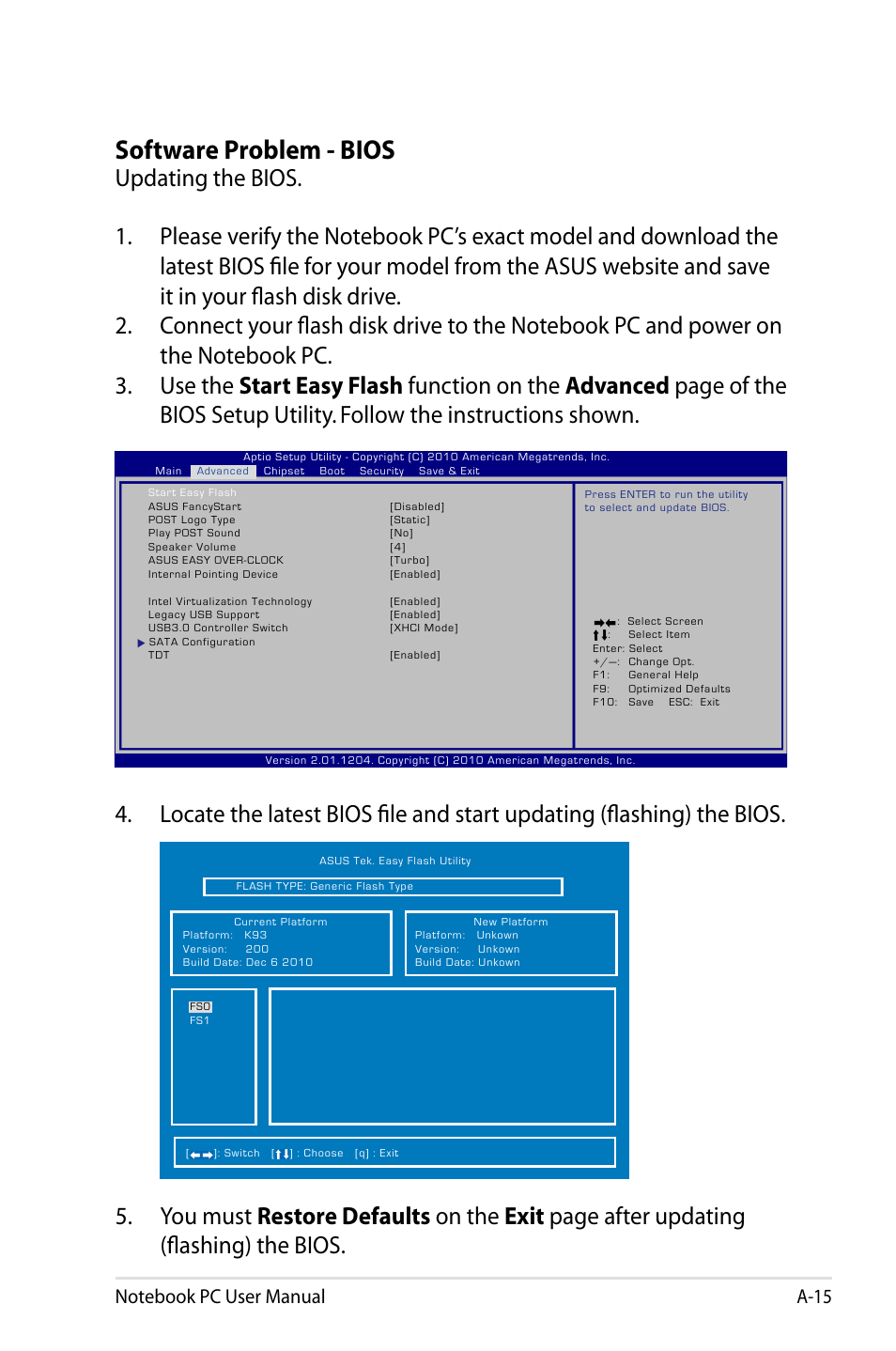 Software problem - bios | Asus X93SM User Manual | Page 93 / 120