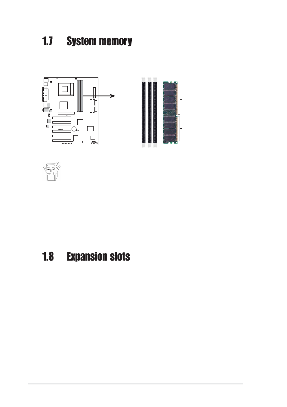 8 expansion slots, 1 configuring an expansion card | Asus A7V333-X User Manual | Page 18 / 64