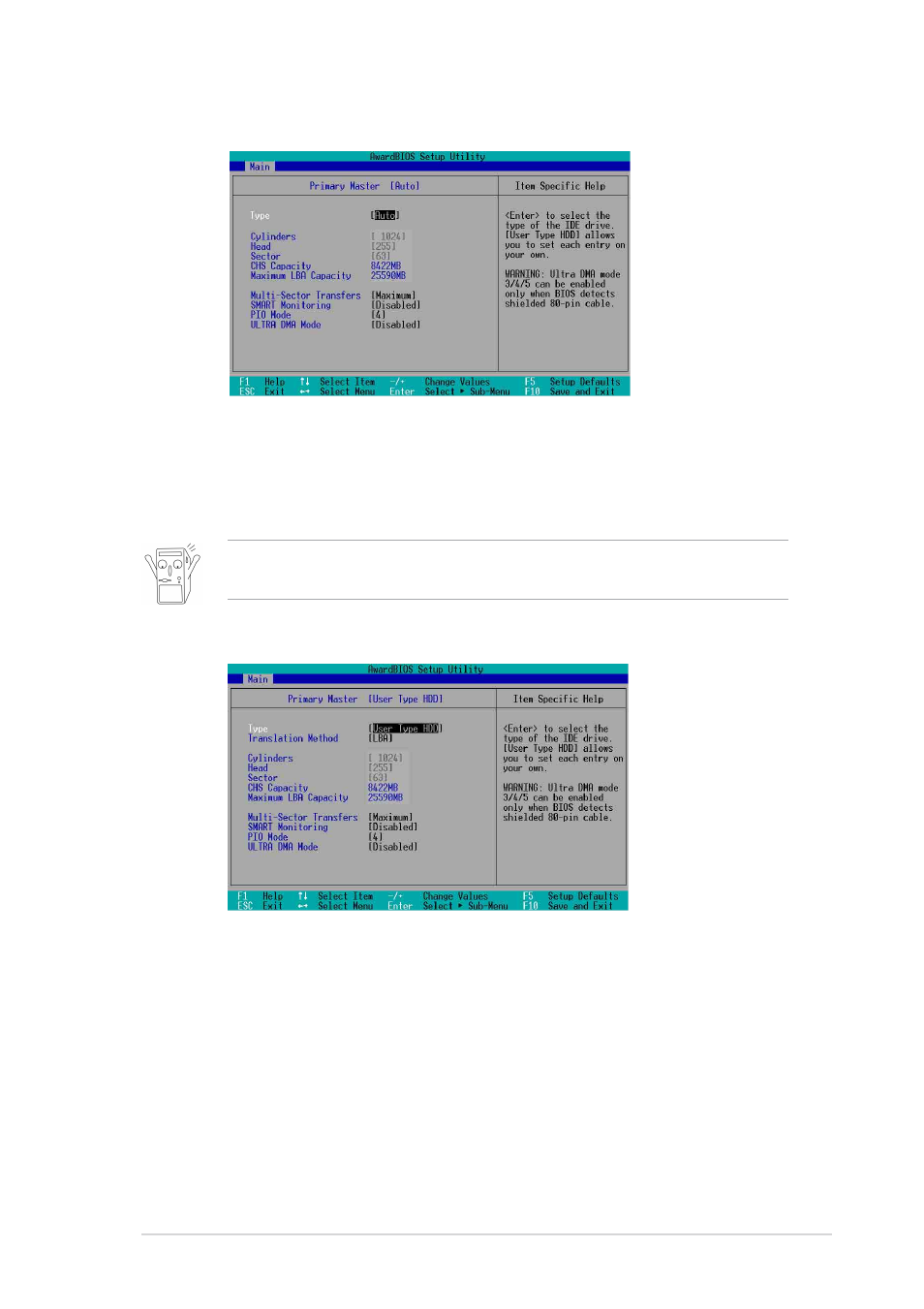 1 primary and secondary master/slave | Asus A7V333-X User Manual | Page 40 / 64