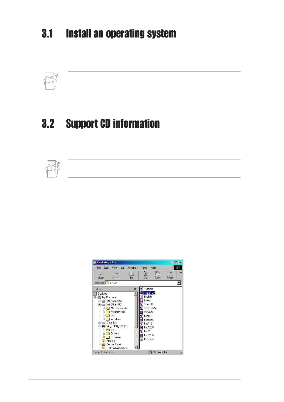 1 install an operating system, 2 support cd information | Asus A7V333-X User Manual | Page 57 / 64