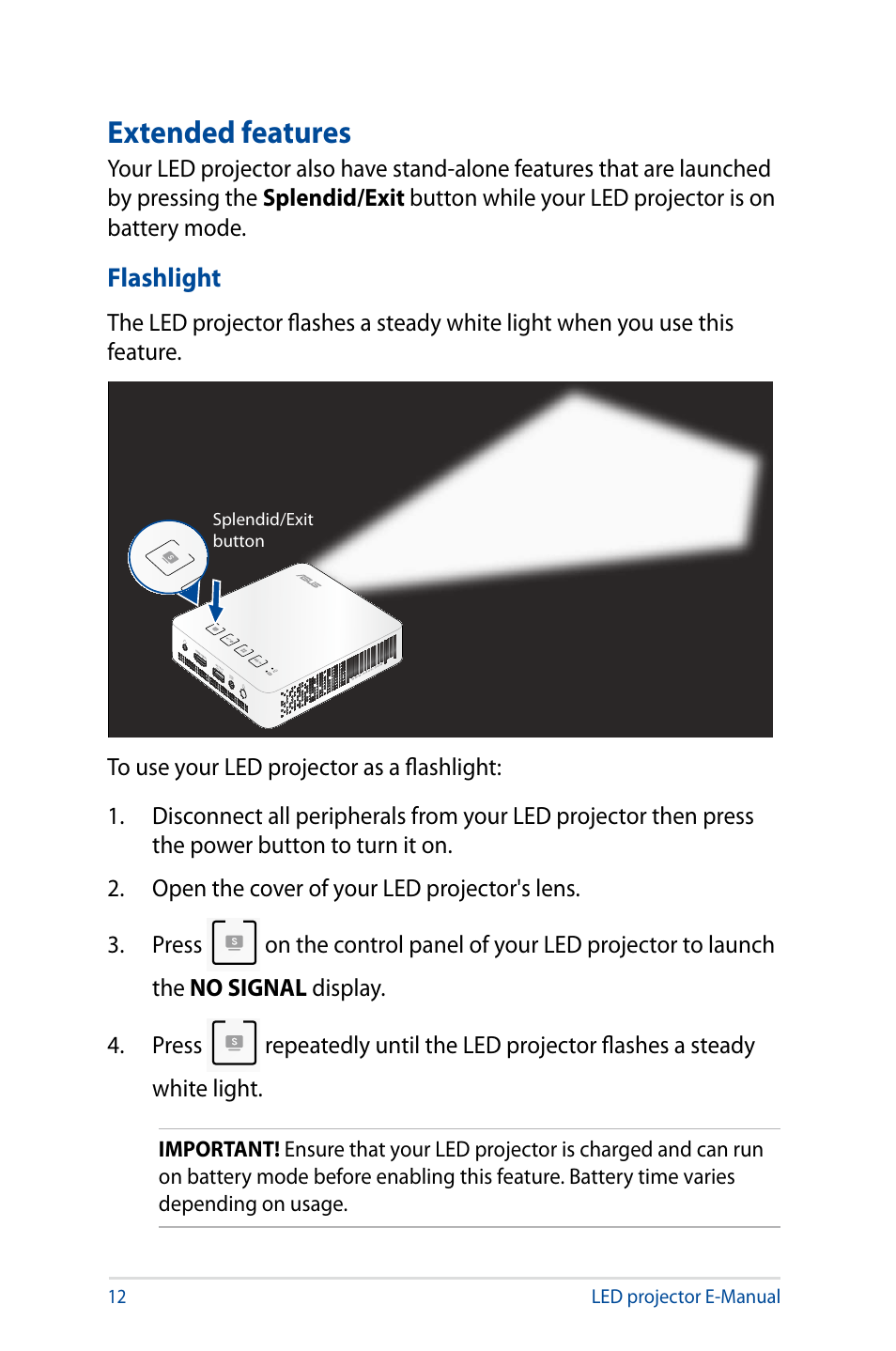 Extended features, Flashlight | Asus S1 User Manual | Page 12 / 46