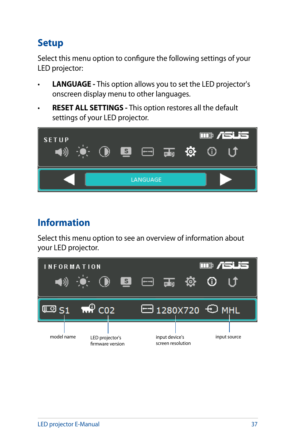 Setup, Information, Setup information | Asus S1 User Manual | Page 37 / 46