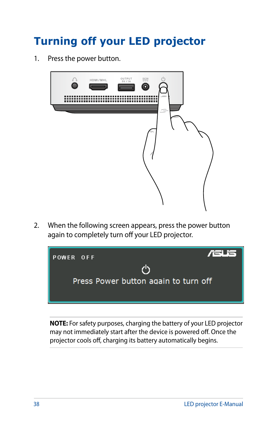 Turning off your led projector | Asus S1 User Manual | Page 38 / 46