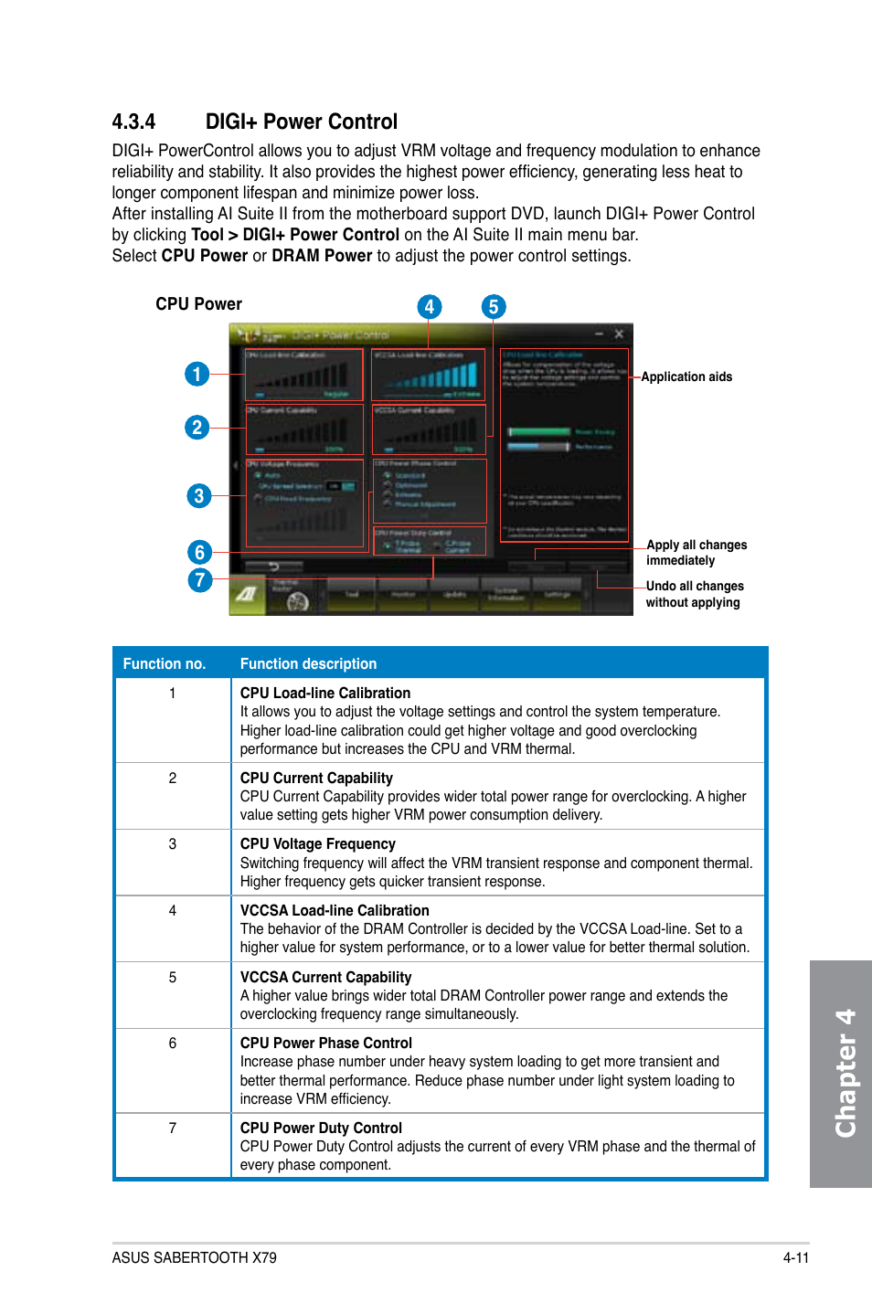 4 digi+ power control, Digi+ power control -11, Chapter 4 | Asus SABERTOOTH X79 User Manual | Page 117 / 148